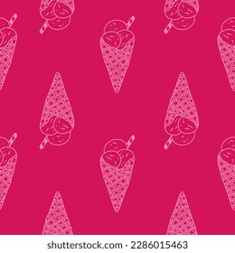 Seamless pattern with Ice cream, black and white icons