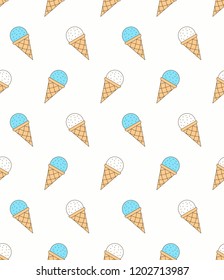 Seamless pattern with ice cream, blue color, vector eps10 illustration