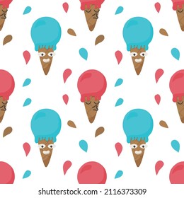 Seamless pattern with ice cream in bright colors.