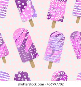 seamless pattern with ice cream. bright elements