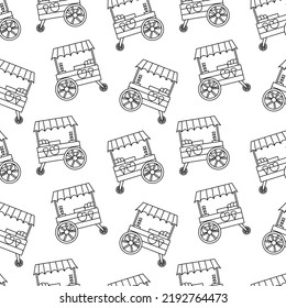 Nahtloses Muster mit handgezeichnet gezeichnetem Eis-Warenkorb, Doodle-Vektorgrafik