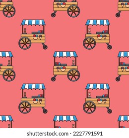 Seamless pattern with ice cream cart doodle vector