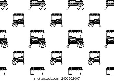 Seamless pattern with ice cream cart silhouette vector