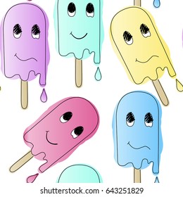 Seamless pattern Ice cream character. Different colors. For your design.