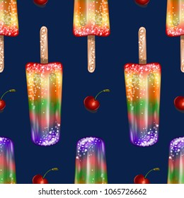Seamless pattern with  ice cream and cherries . Vector illustration.