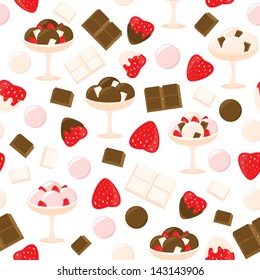 Seamless pattern from ice cream, chocolate and strawberries