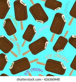 Seamless pattern with ice cream. Chocolate ice cream with colored filling. Vector illustration.