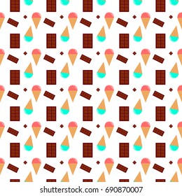 Seamless pattern with ice cream and chocolate.
