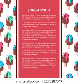 Seamless pattern with ice cream. Ice cream cone seamless pattern on light yellow background. Ice cream illustration background