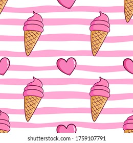 patrón ininterrumpido de cono de helado con estilo de doodle de color