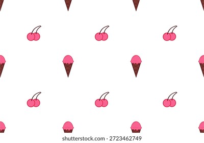 Patrón sin fisuras con cono de helado y cereza