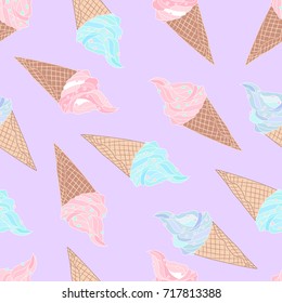 Seamless pattern with ice cream in cone