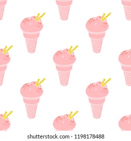 Seamless pattern with ice cream cones. Vector hand drawn texture.