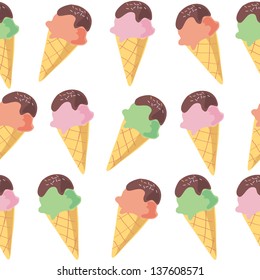 Seamless pattern of ice cream cones, Vector illustration
