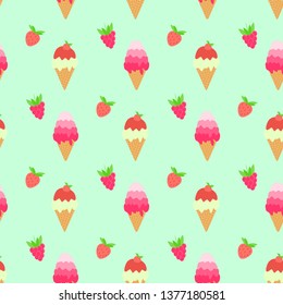 Seamless pattern of Ice cream cones. Vector. Summer dessert.