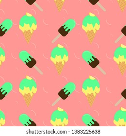 Seamless pattern of Ice cream cones. Vector. Summer dessert.
