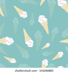 Seamless pattern with ice cream cones. Vector. Blue background