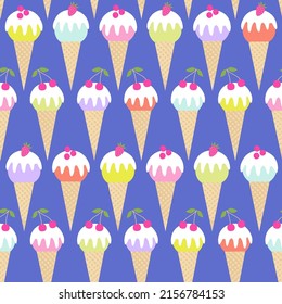 Seamless pattern with ice cream cones. Summer colorful vector background.