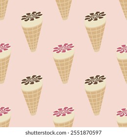 Patrón sin fisuras con conos de helado - Ilustración vectorial dibujada a mano.