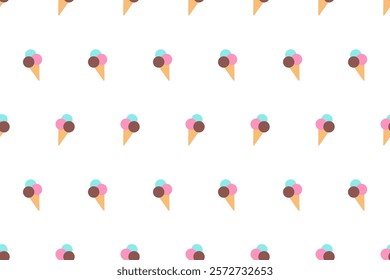 Seamless pattern with ice cream cones. Ice Cream cute pattern for summer prints, posters, wrapping paper, backgrounds, covers, children textile, stationary. Tasty chocolate Food wallpaper. Geometric