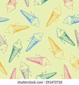 seamless pattern with ice cream cones hand drawn in vector.ice cream seamless