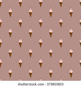 Seamless pattern with ice cream cones. Hand made illustration.