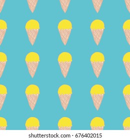 Seamless pattern with ice cream. Cute background in vintage retro style. Seamless vector illustration for printing on textiles, fabrics, surfaces, baby stuff, paper, skins, scrap-booking.