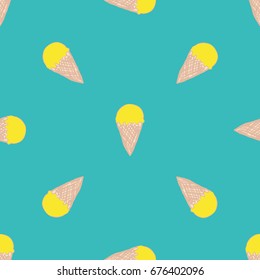 Seamless pattern with ice cream. Cute background in vintage retro style. Seamless vector illustration for printing on textiles, fabrics, surfaces, baby stuff, paper, skins, scrap-booking.