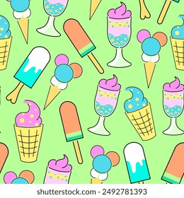 seamless pattern with ice cream. Design for backgrounds, textile, fabric, print, wallpaper, wrapping