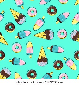 seamless pattern with ice cream and donuts - vector illustration, eps