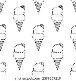 Patrón sin soldadura con doodle de helado para impresión decorativa, papel de envoltura, tarjetas de felicitación, papel de pared y tela