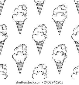 Patrón sin soldadura con doodle de helado para impresión decorativa, papel de envoltura, tarjetas de felicitación, papel de pared y tela