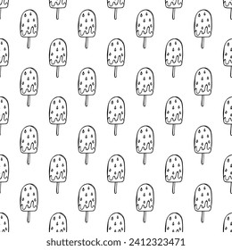 Patrón sin soldadura con doodle de helado para impresión decorativa, papel de envoltura, tarjetas de felicitación, papel de pared y tela