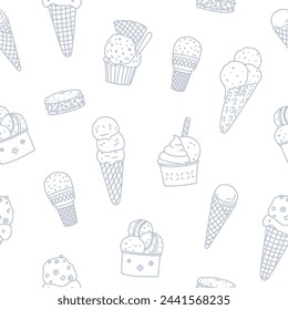 Patrón sin fisuras con helado en estilo doodle