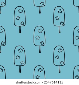 Padrão sem costura com doodle de sorvete para impressão decorativa, papel de embrulho, cartões de saudação, papel de parede e tecido