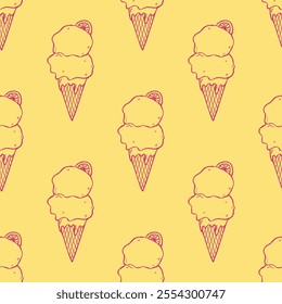 Seamless pattern with ice cream doodle for decorative print, wrapping paper, greeting cards, wallpaper and fabric