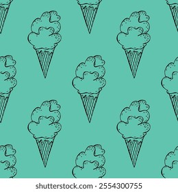 Seamless pattern with ice cream doodle for decorative print, wrapping paper, greeting cards, wallpaper and fabric