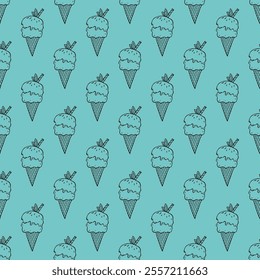 Seamless pattern with ice cream doodle for decorative print, wrapping paper, greeting cards, wallpaper and fabric