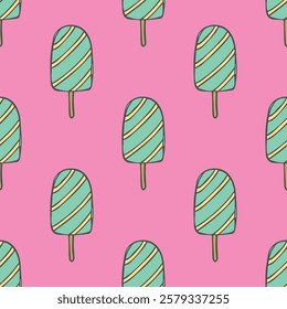 Seamless pattern with ice cream doodle for decorative print, wrapping paper, greeting cards, wallpaper and fabric