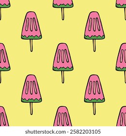 Seamless pattern with ice cream doodle for decorative print, wrapping paper, greeting cards, wallpaper and fabric
