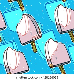 seamless pattern ice cream. Doodle texture with sweet desserts. Perfect background for cafe or restaurant menu.