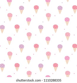 Seamless Pattern of Ice Cream and Dot Design on White Background