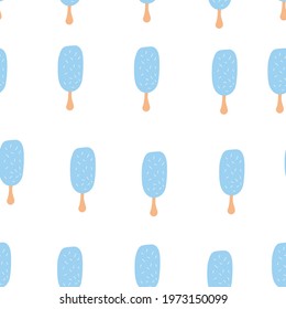 Seamless pattern with ice cream elements on a stick. Sweet summer delicacy with different tastes,collection isolated popsicle with different topping.Vector illustration for web,design, print.