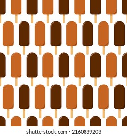 Seamless pattern with ice cream. Eskimo on a stick in chocolate icing. Flat style vector image