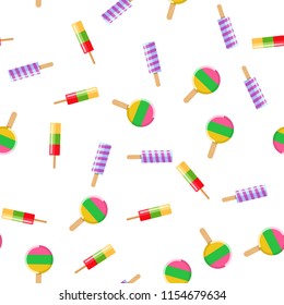 Seamless pattern with ice cream flat style. Colorful summer background. Wrapping paper, fabric, wallpaper, background design. Vector illustration.