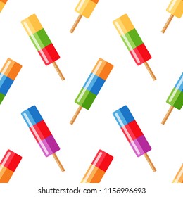 Seamless pattern with ice cream flat style. Colorful summer background. Wrapping paper, fabric, wallpaper, background design. Vector illustration.