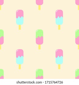 Seamless pattern of ice cream. Ice cream with fruit juice. Popsicle on a stick. Vector illustration. Popsicle background. vintage pastel colour