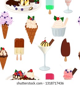 Seamless pattern with ice cream. Hand drawn seamless background. Vector Illustration