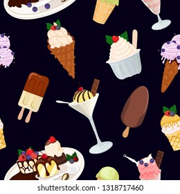 Seamless pattern with ice cream. Hand drawn seamless background. Vector Illustration