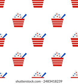 Seamless pattern with ice cream illustration shape for 4th of July USA Independence Day in cutout style on white background